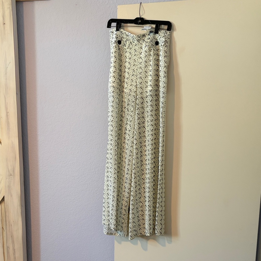 Forever 21 Cream Anchor-Print Wide Leg Pants